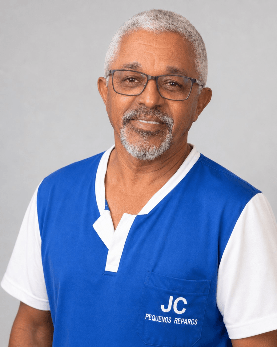 José Cícero de Oliveira, encanador da JC Pequenos Reparos, com uniforme azul JC